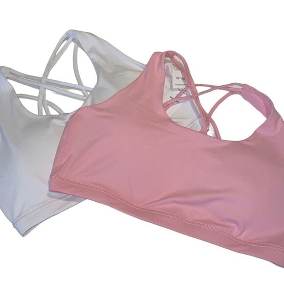 Cotton On Set of 2 White and Pink Curve Strappy Sports Bra Size 16 NWT - Picture 1 of 6
